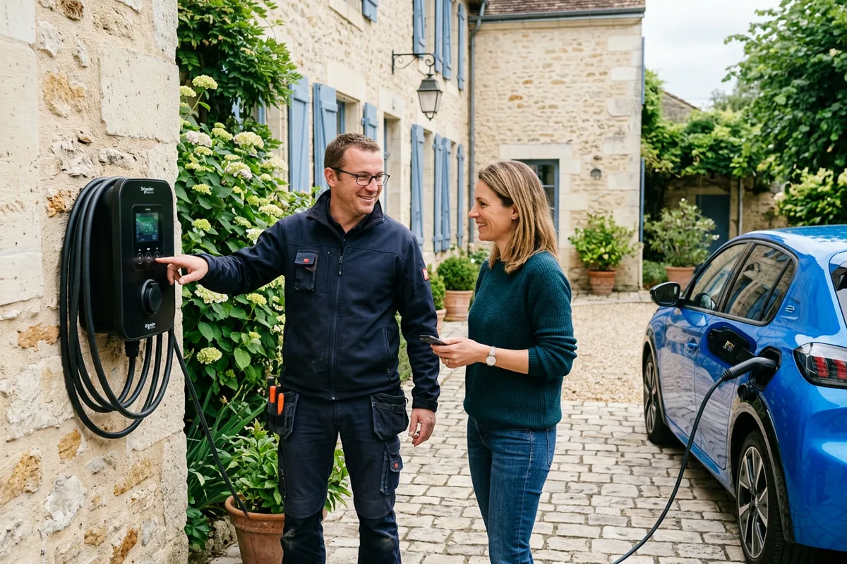 Explication du fonctionnement de la borne de recharge wallbox au client à Jacou. Explication du fonctionnement de la borne de recharge wallbox au client à Jacou.