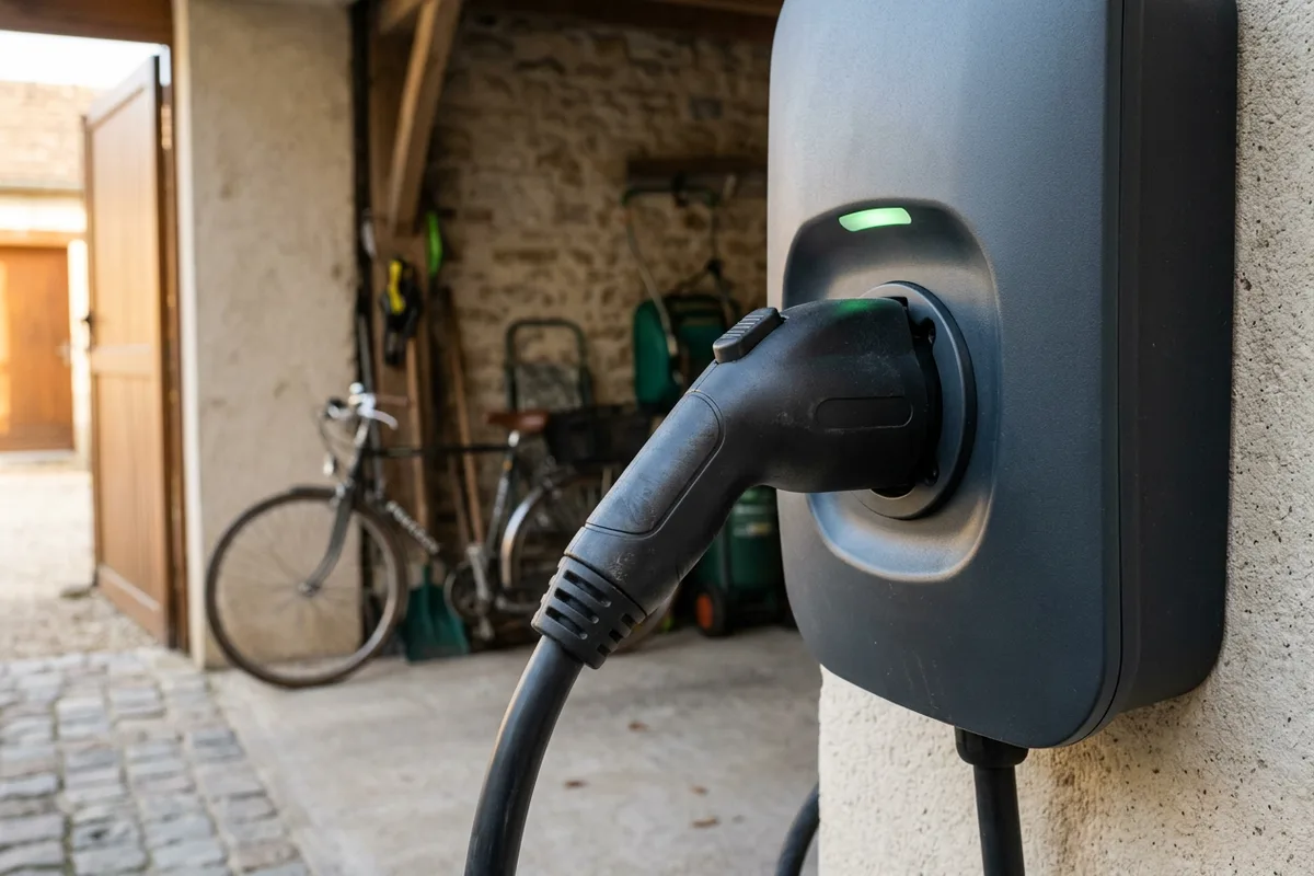 Détail de la prise connectée d'une borne wallbox haute performance à Mana.